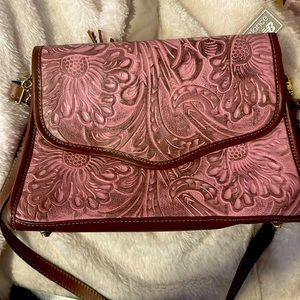 Floral Embossed Pink Leather Shoulder Bag
